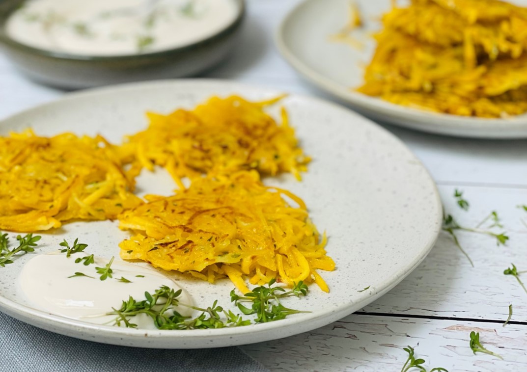 Kürbisrösti mit Kresse-Dip