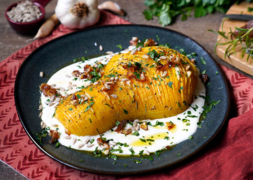 Fächer-Butternut auf Ziegenkäse